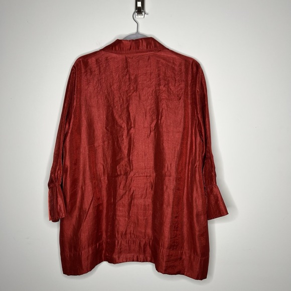 Ali Miles Jacket Womens XL Red Shimmer Collared Black‎ Textured Buttons Classic - Picture 4 of 13